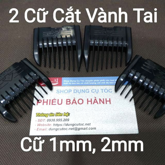 Bộ 4 Cữ Tông Đơ Pin Sạc 1mm, 2mm Và 2 Cữ Xéo Cắt Hai Bên Tai.(Ảnh thật)