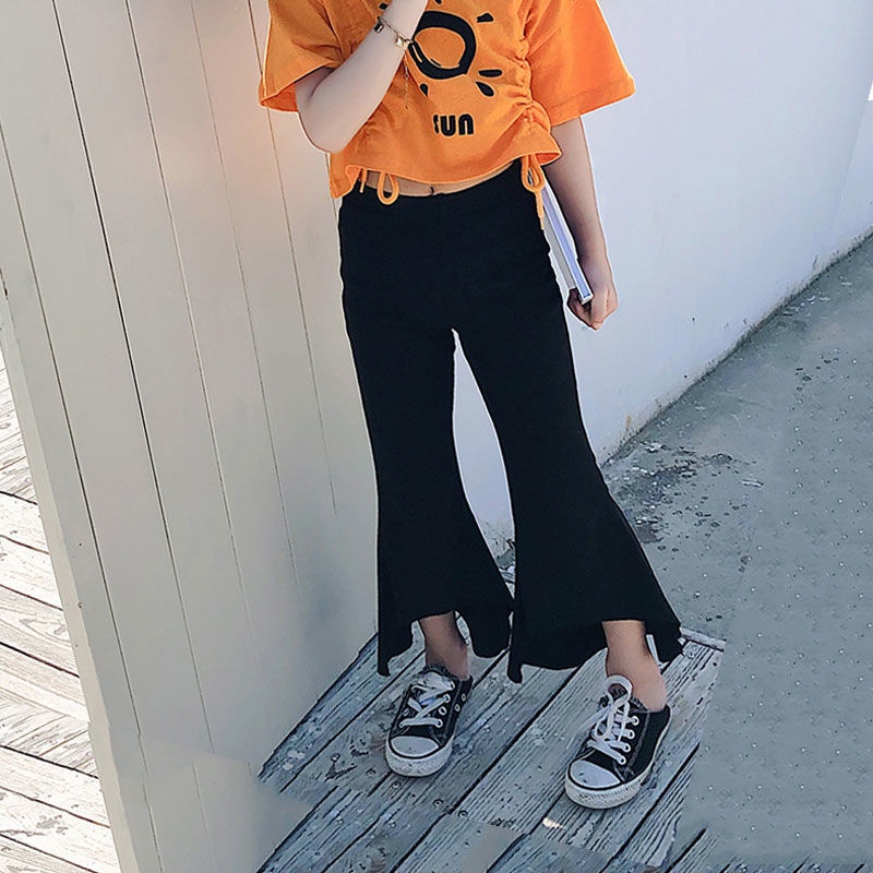 [Hàng Mới Về] Quần Dài Ống Loe Mỏng Dáng Rộng Xẻ Tà Thoải Mái Phong Cách Hàn Quốc Thời Trang Mùa Hè Cho Bé Gái