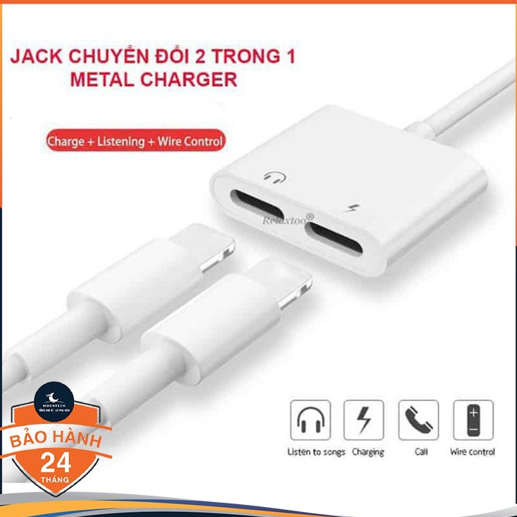 Jack Chuyển Đổi tai nghe 2 in 1 + Giắc Chia Cổng iPhone 7/8/X/11 Thành Cổng Sạc + Cổng Tai Nghe + Hỗ Trợ Mic