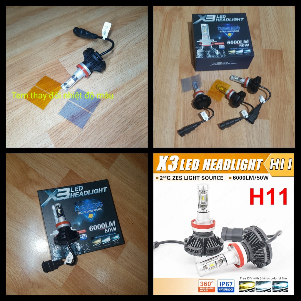 Giá 2 bóng đèn led X3 chân H11 chip Zes Lumiled cho xe ôtô