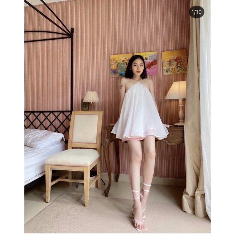 Đầm Trắng NEPHE DRESS xinh như nàng thơ chất vải voan 2 lớp dày dặn thiết kế 2 dây hở lưng quyến rũ