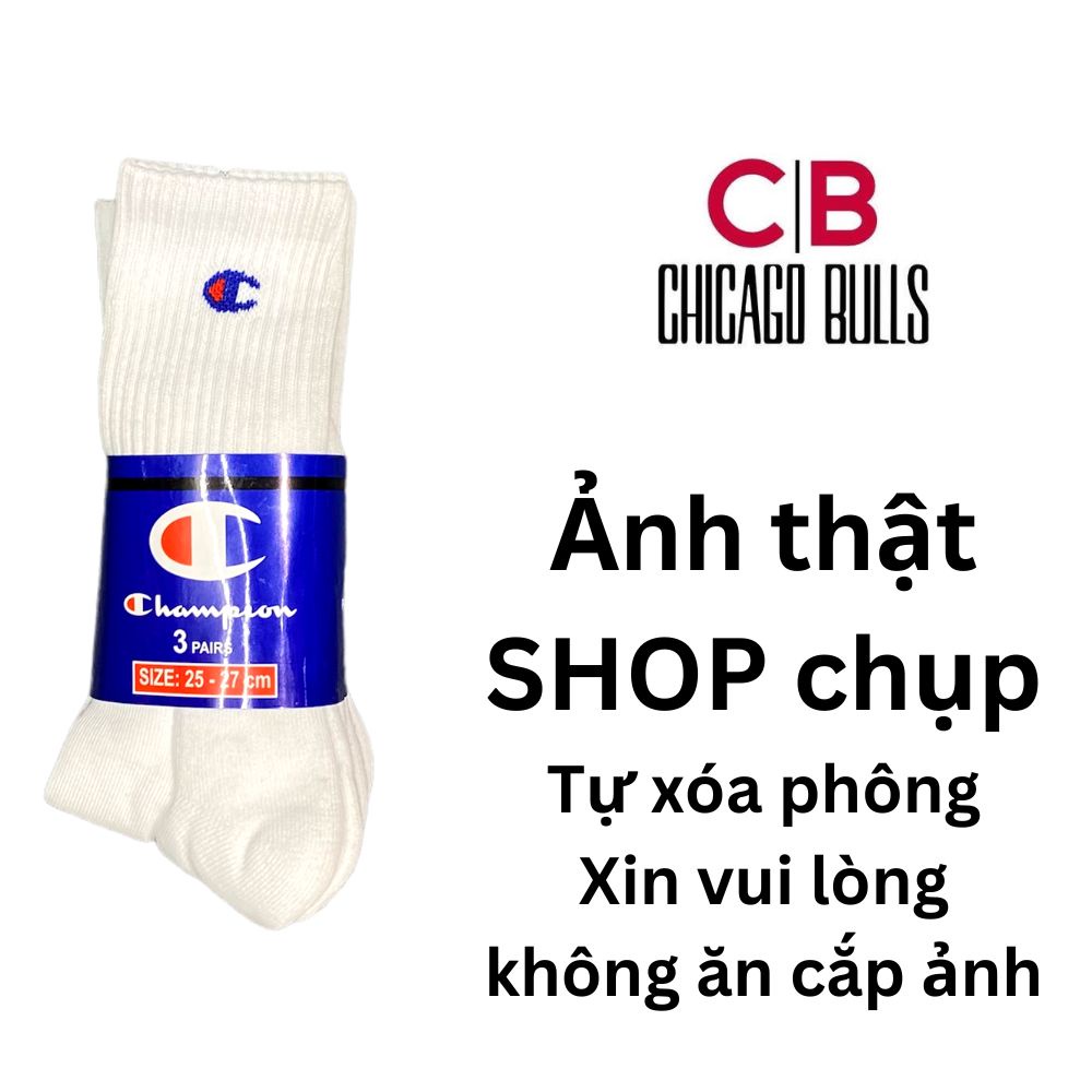 (𝗖𝗵𝗶́𝗻𝗵 𝗵𝗮̃𝗻𝗴 - Chicago Bulls) Vớ Tất CHAMPION Thể Thao Màu Basic - Trắng Đen