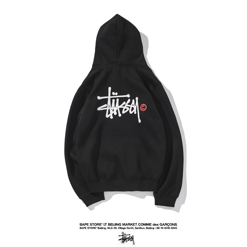 Áo hoodie cotton lót nhung in chữ STUSSY thời trang