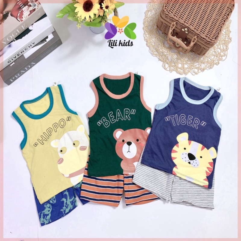 Bộ ba lỗ cho bé LILIKIDS chất liệu cotton thoáng mát, in hình động vật đáng yêu size 8-18kg  BBL04