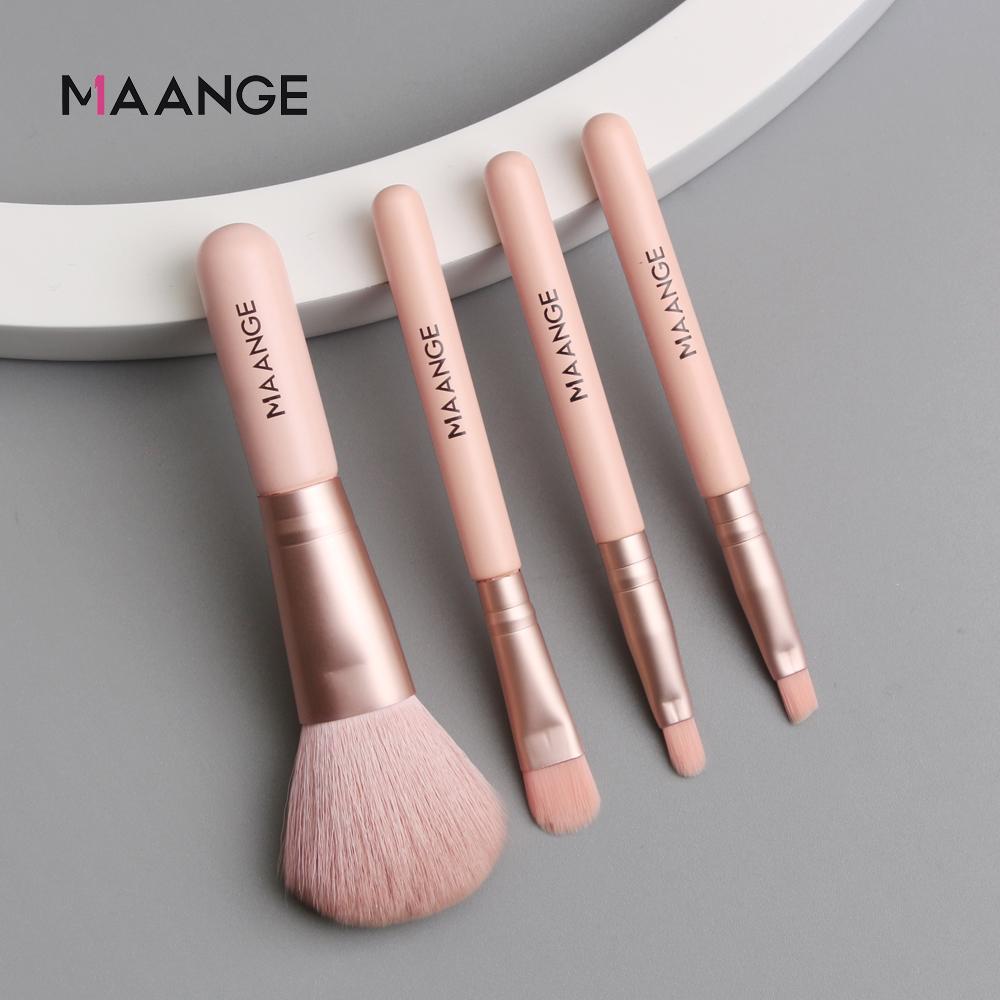 Bộ 4 cọ trang điểm mini MAANGE dùng để đánh phấn mắt kem nền dễ dàng sử dụng khi đi du lịch - INTL