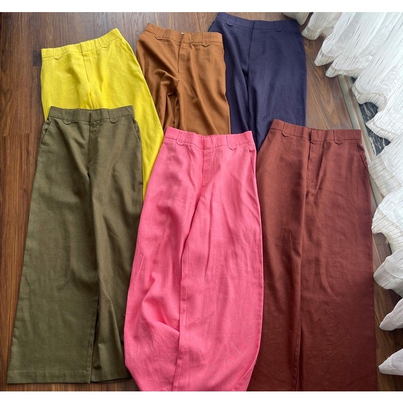 Quần dài ống rộng nữ linen . Hình cận vải shop chụp thật