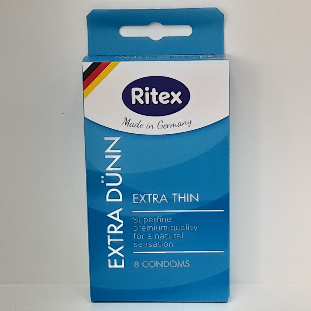 Bao cao su Ritex Extra Dünn siêu mỏng, mềm mại, bền dai hộp 8 bao - Hàng nhập khẩu chính hãng
