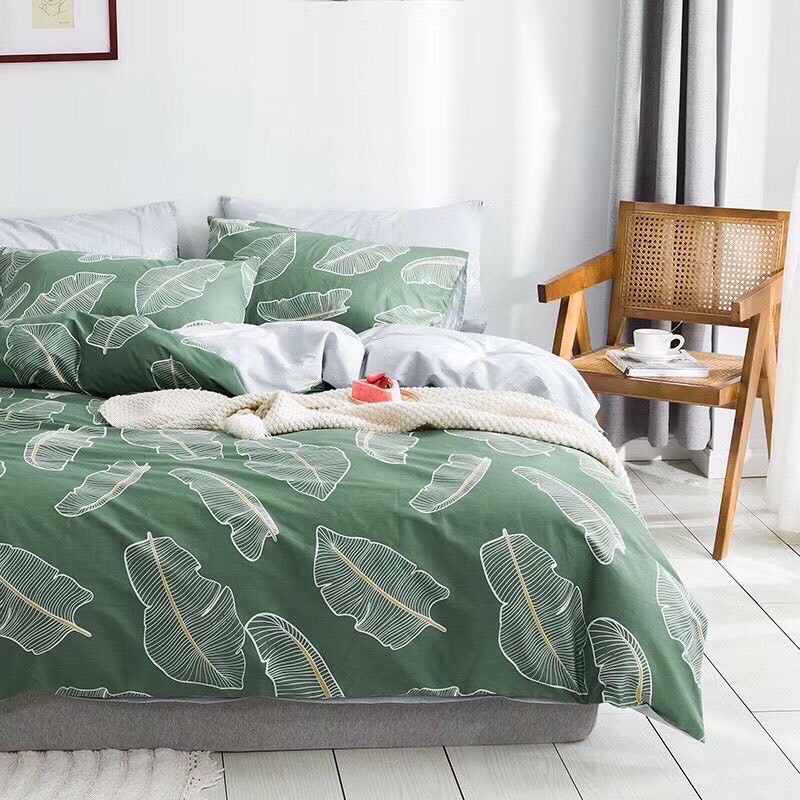 Bộ chăn ga cotton living 100% cotton- mẫu chuối kẻ