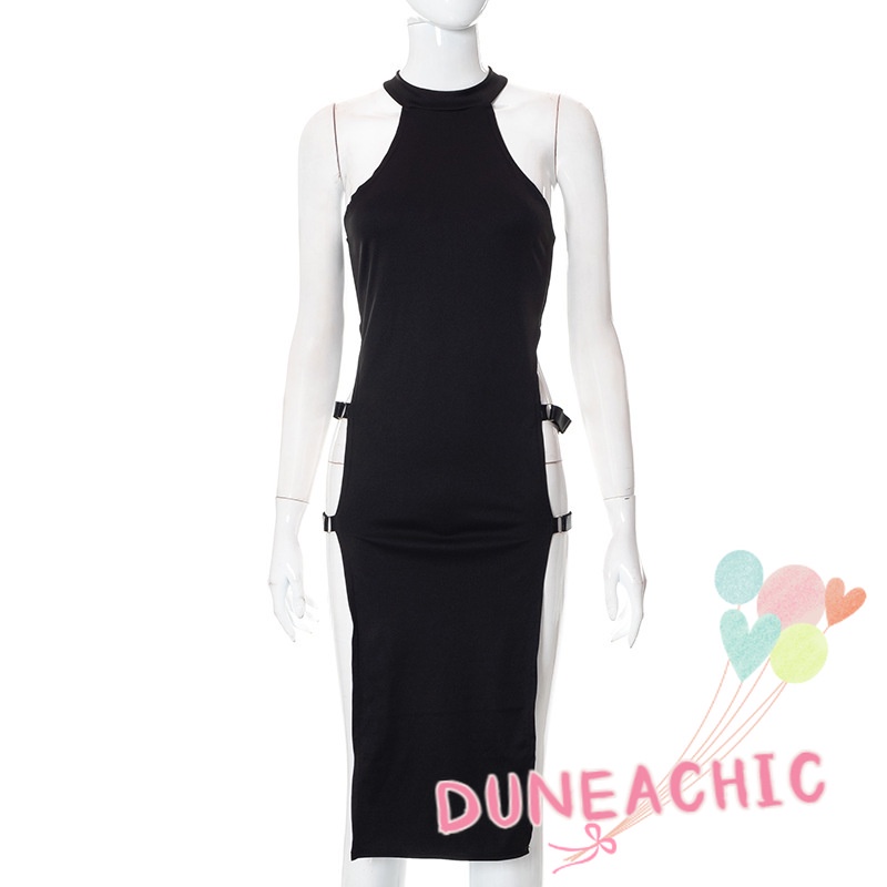 DUNEA Đầm kiểu màu trơn xẻ tà cao quyến rũ thời trang dành cho nữ