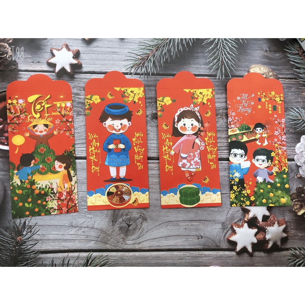 Bao lì xì tết 2023 màu đỏ - nhiều lớp – 6 bao – bao lì xì 2023 tết mang lại may mắn cho gia chủ – MIYABI STORE