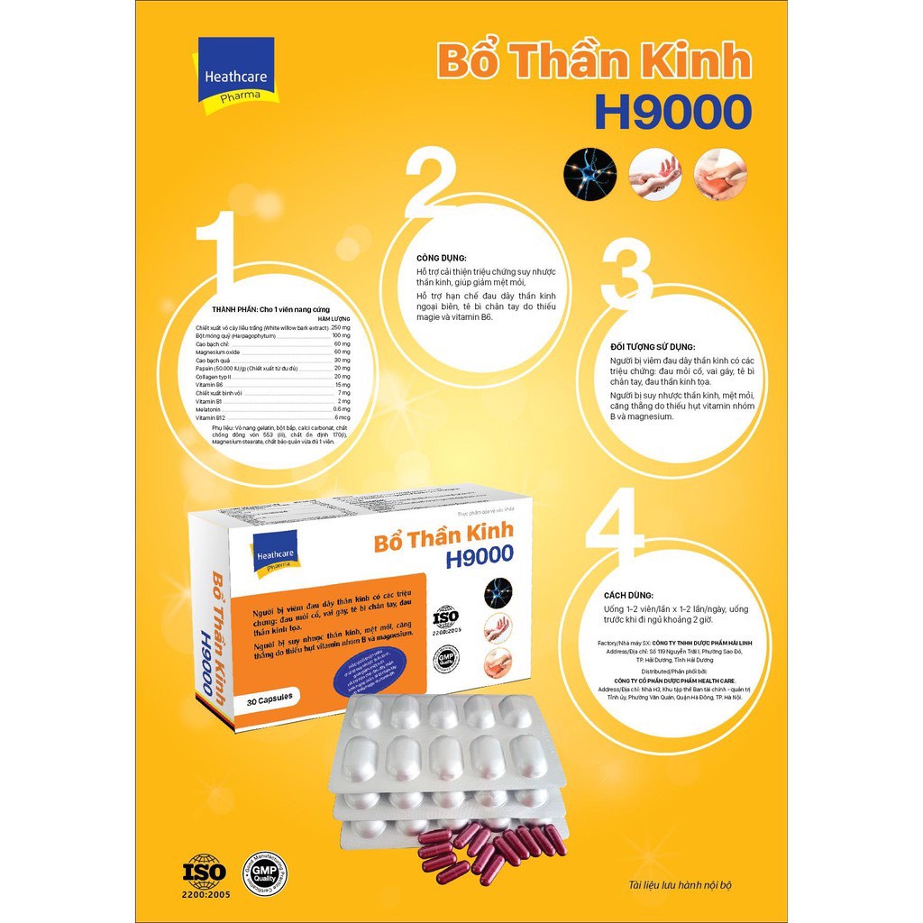 Bổ thần kinh H9000 - Giảm mệt mỏi, suy nhược thần kinh, đau mỏi vai gáy, tê bì chân tay