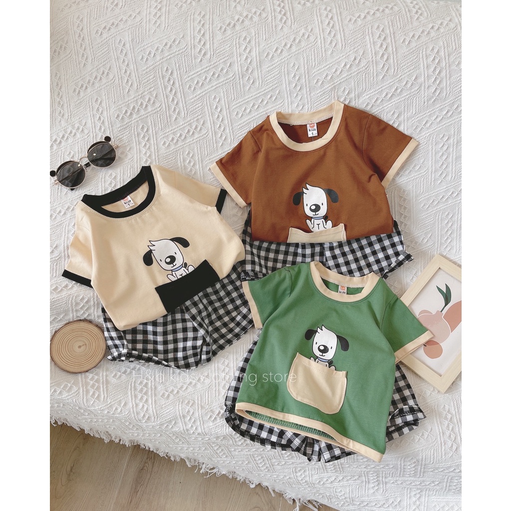 Set Áo Cotton Túi Bụng 3 Màu Phối Quần Đũi Kẻ Mềm Mịn Cho Bé Trai, Bé Gái Size 8-20kg