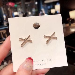 Khuyên tai hình dấu chéo đính đá kiểu Pháp cho nữ