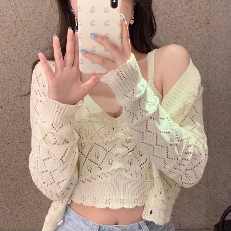 SUXI Áo Cardigan Dệt Kim Tay Dài Màu Trơn Dễ Phối Đồ Thời Trang Mùa Hè Cho Nữ