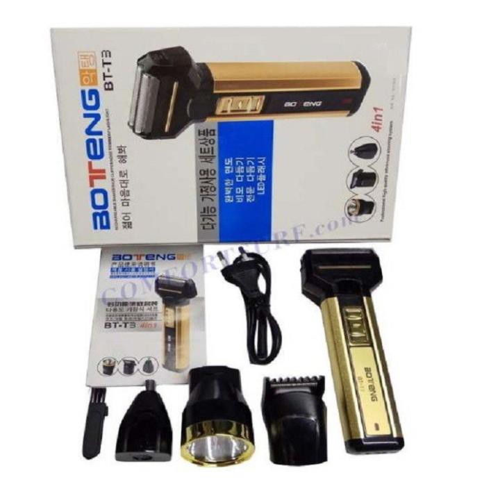 Máy Cạo Râu đa năng,Tông Đơ Cắt Tóc 4 Trong 1 BOTENG BT-T3 Thế Hệ Mới (Đen Vàng)