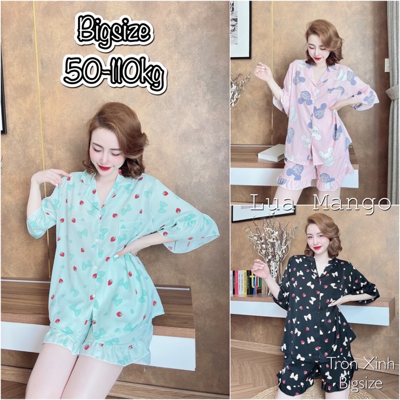 (50-110kg) Đồ Bộ Lụa Phối Thiết Kế Bigsize Cao Cấp - Chất lụa mịn, mát, hoạ tiết đa dạng