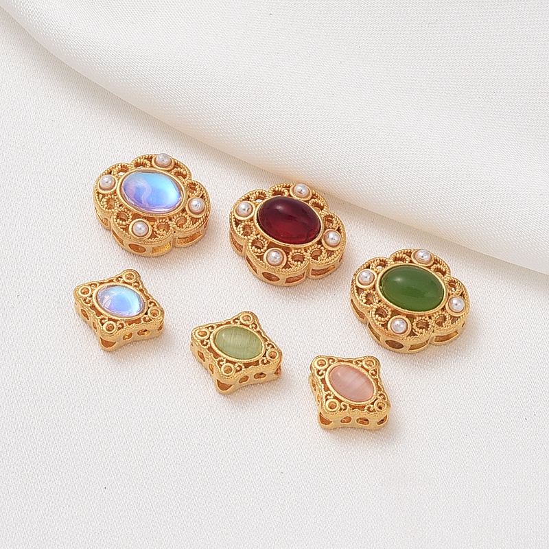 Vòng Tay Dây Thừng Xỏ Hạt Đá Mặt Trăng Bằng Đồng Mạ Vàng Kim Tự Làm Thủ Công diy