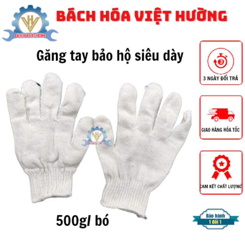 Găng tay sợi trắng 50g/đôi, bao tay sợi dày, bảo hộ lao động,chống trượt, ôm sát tay -Bách Hóa Việt Hường