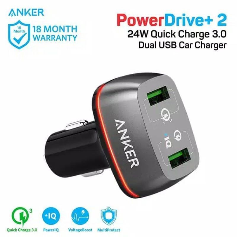 Anker Bộ Sạc Xe Hơi + 2 Ổ Cắm 24w Qc 3.0 A2224 Grs