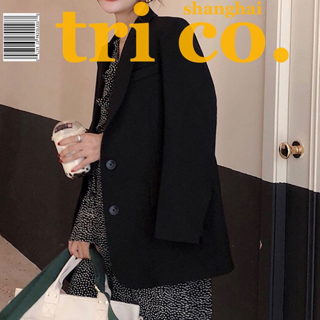 Áo khoác blazer thiết kế dáng rộng phong cách retro Hồng Kông thời trang thu đông cho nữ