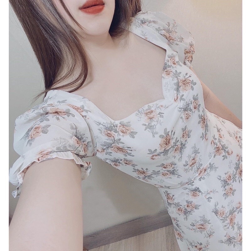 Đầm maxi hoa vintage xẻ tà đi biển Sun Fashion