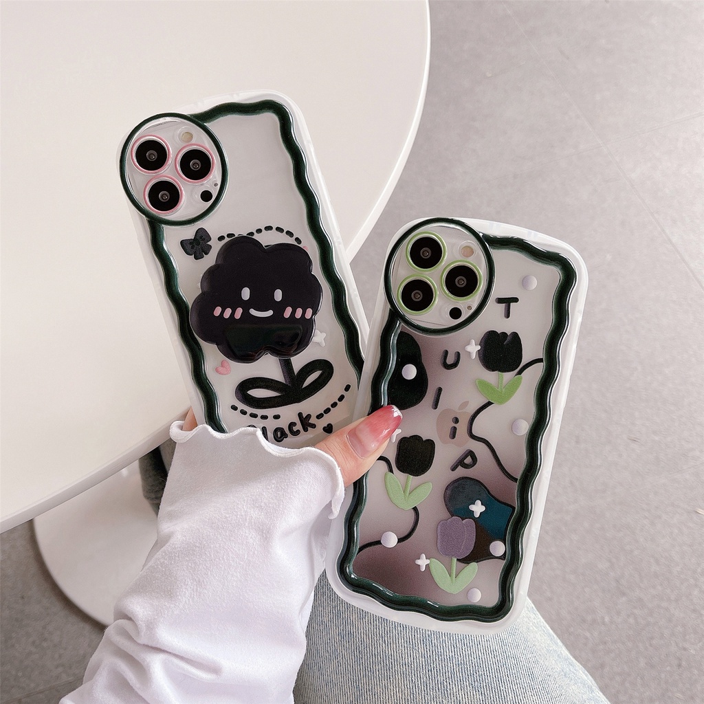 Ốp Điện Thoại Tpu Dẻo Trong Suốt Họa Tiết Hoa Đen Dễ Thương Chống Rơi Cho iphone 11 12 13Pro XS Max XR