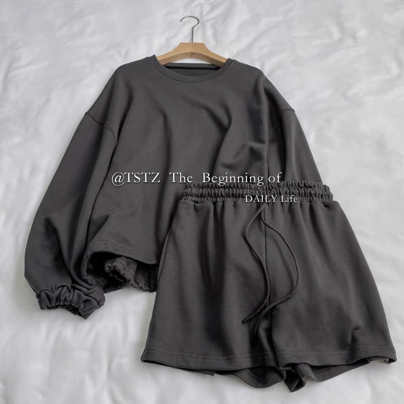 Set thun da cá áo tay dài dây rút + quần short