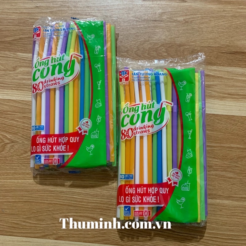 Ống Hút Màu Cong Gập Đầu Bịch 80 Cái