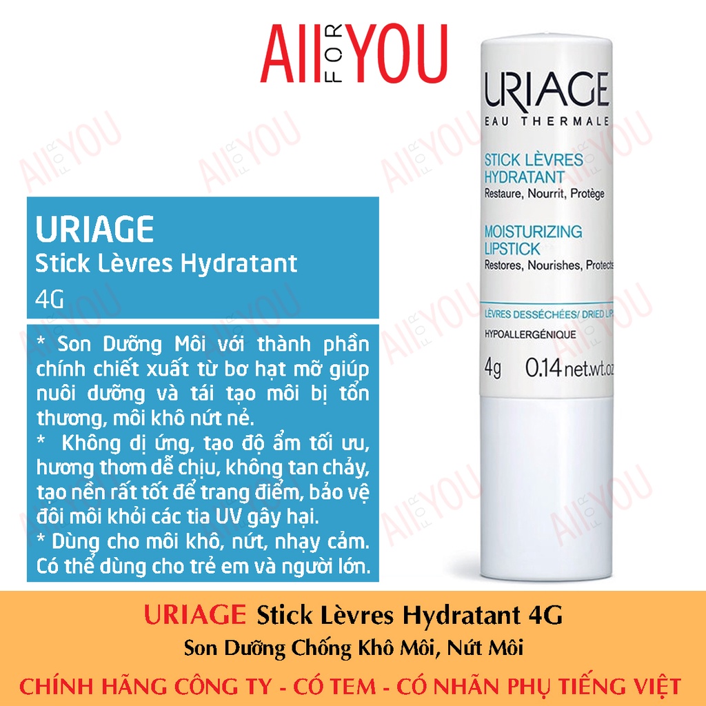 [CHÍNH HÃNG CÓ TEM] URIAGE Stick Lèvres Hydratant 4G - Son Dưỡng Môi Chống Khô, Nứt Nẻ.