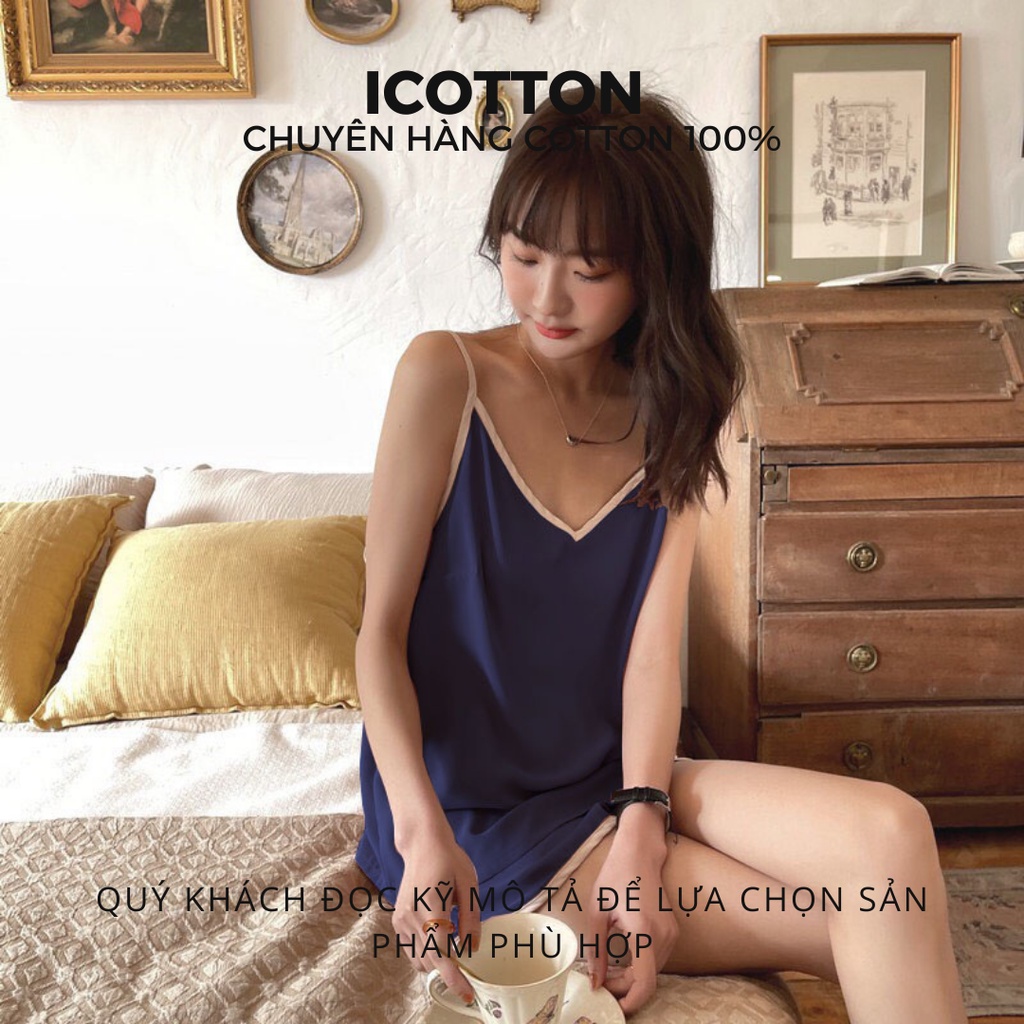 Bộ đồ ngủ nữ 2 dây sexy iCotton cao cấp chất cotton lụa đẹp mặc nhà form rộng quần ngắn dễ thương | BigBuy360 - bigbuy360.vn