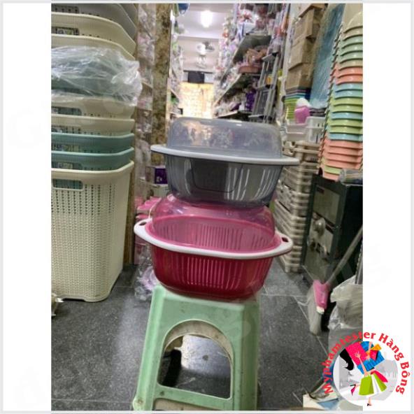 Rổ nhựa bầu 2 lớp có nắp 2 cỡ hàng xuất nhật cao cấp