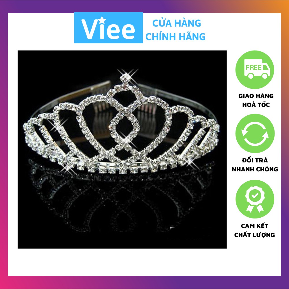 Cài tóc vương miện trái tim cho bé kết đá trắng