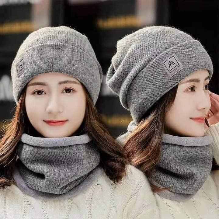 Set mũ len kèm khăn ấm áp chữ M
