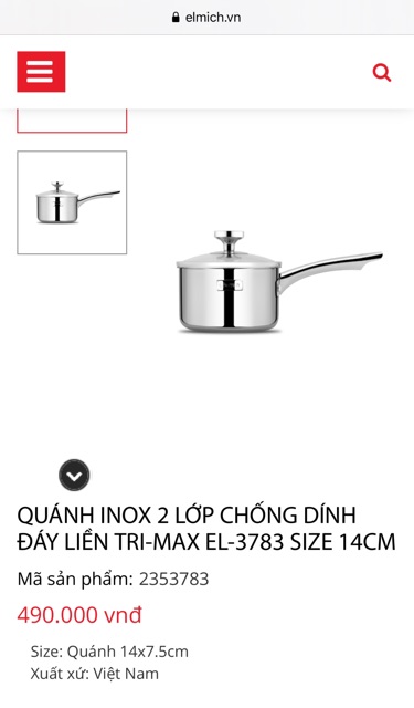 🍎Elmich🍎 Quánh inox đáy liền lót chống dínn 14cm