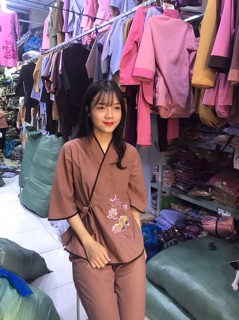 Bộ đồ đi chùa vạt chéo thắt nơ