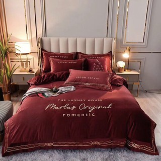 Bộ chăn ga gối nỉ nhung tuyết mịn romantic - mềm như lụa mịn như tencel full set 4 món hàng cao cấp