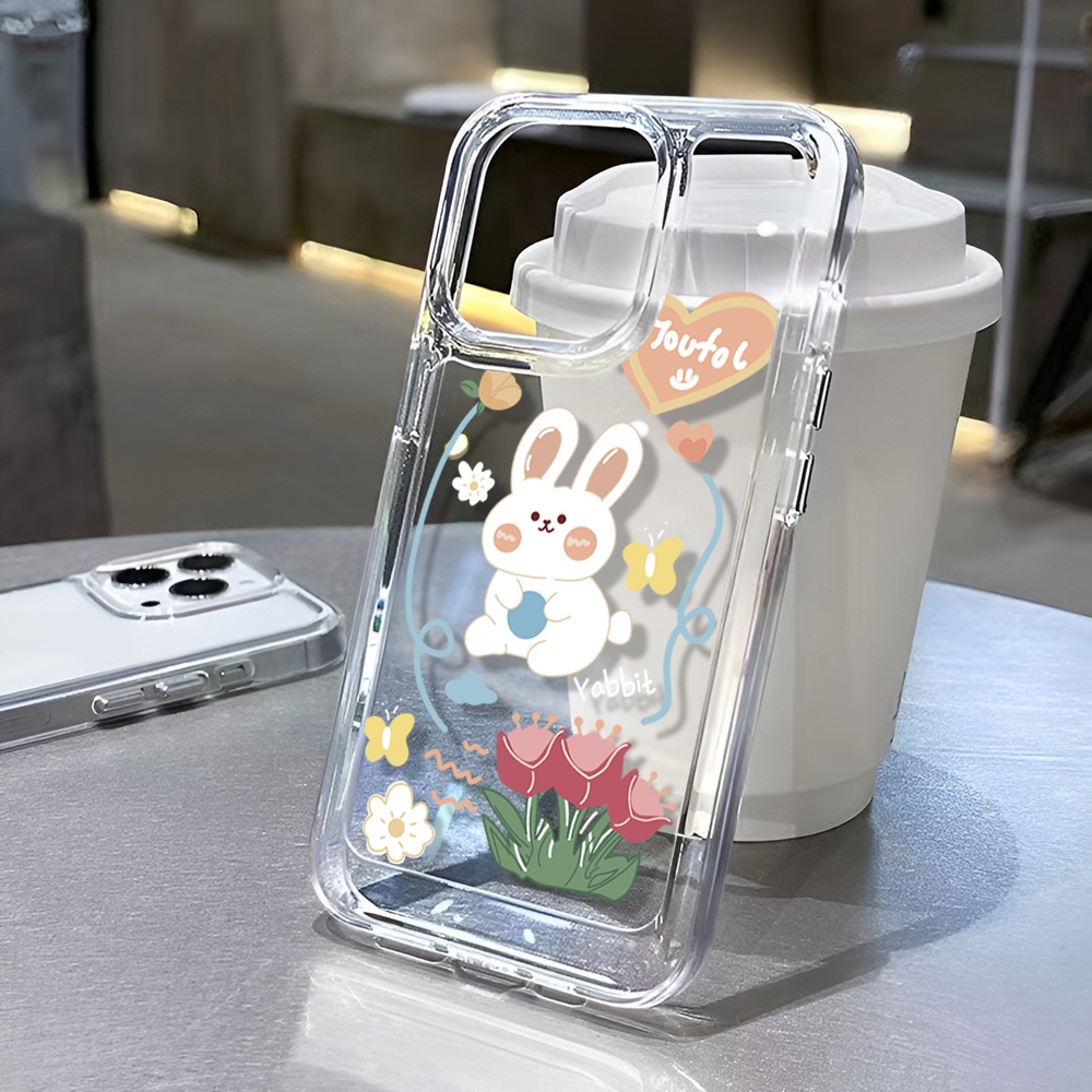 Ốp Điện Thoại Trong Suốt Họa Tiết Hoa Tulip Và Thỏ Cho iphone 14 Pro Max 14 Plus 13 11 12 7Plus X XR XS Max
