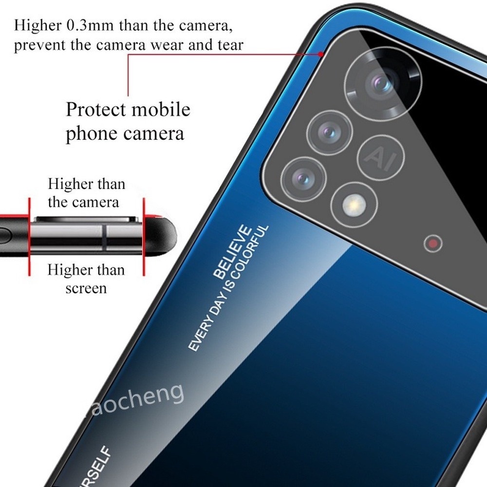 Ốp Điện Thoại Kính Cường Lực Viền TPU Mềm Màu Gradient Cho Xiaomi Poco M4 X4 Pro X4Pro M4Pro 4G 5G X3 GT