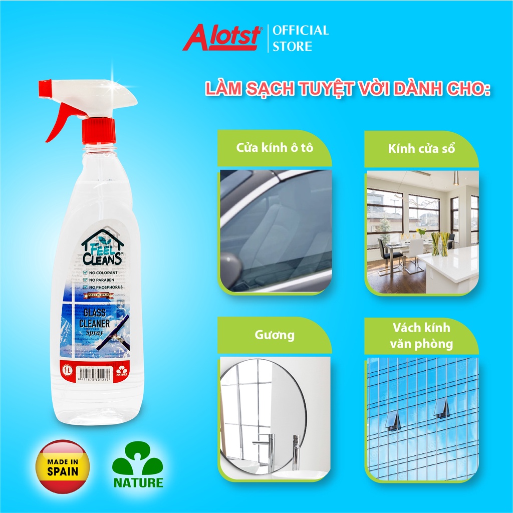 Nước Lau Xịt Kính FeelCleans 1 Lít made in Spain
