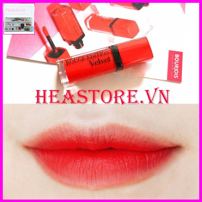 Son Bourjois Rouge Edition Velvet chất kem, bám môi, lì #03 Hot Pepper cam đỏ