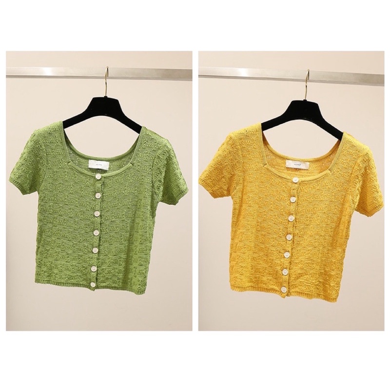 Áo len mongtoghi croptop vàng/xanh lá