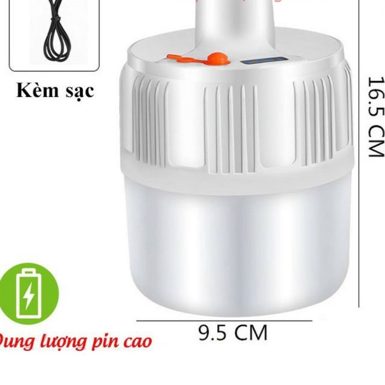 Bóng đèn led sạc pin tích điện 80W, 100W, 150W nạp bằng cáp usb dùng được 6 đến 8 giờ, 3 chế độ sáng