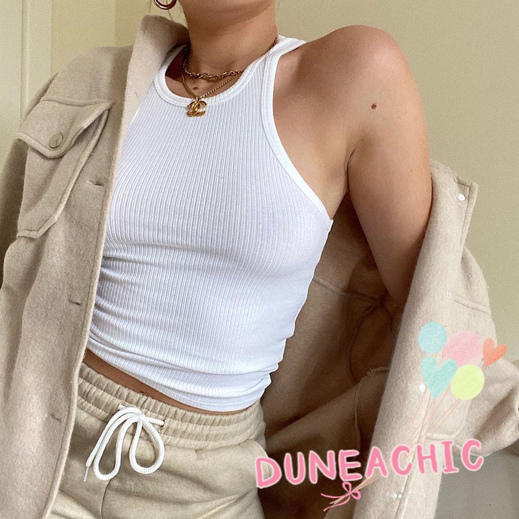 DUNEA Áo Croptop Màu Trơn Dáng Ôm Thiết Kế Đơn Giản Cho Nữ