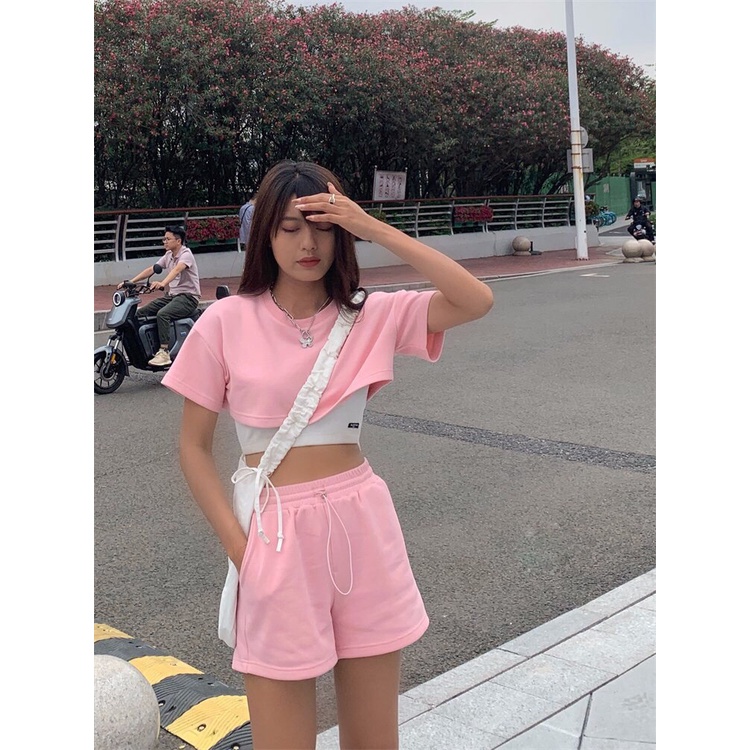Sét Đồ Bộ Nữ 3 Món Chất Liệu Vải Su Cao Cấp, Áo Croptop kết hợp Quần Thun-VATI