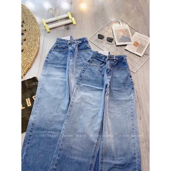 Quần Jeans Nữ, Quần Bò Nữ Aiori Ống Rộng Cạp Cao Loang Màu Bò Suông Phong Cách Thời Trang Hàn Quốc_Mã 3359