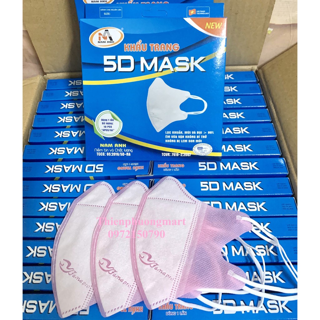 Khẩu Trang 3D Mask FAMAPRO NAM ANH Hộp 10 Cái - Khẩu trang y tế Nam Anh 5D mask