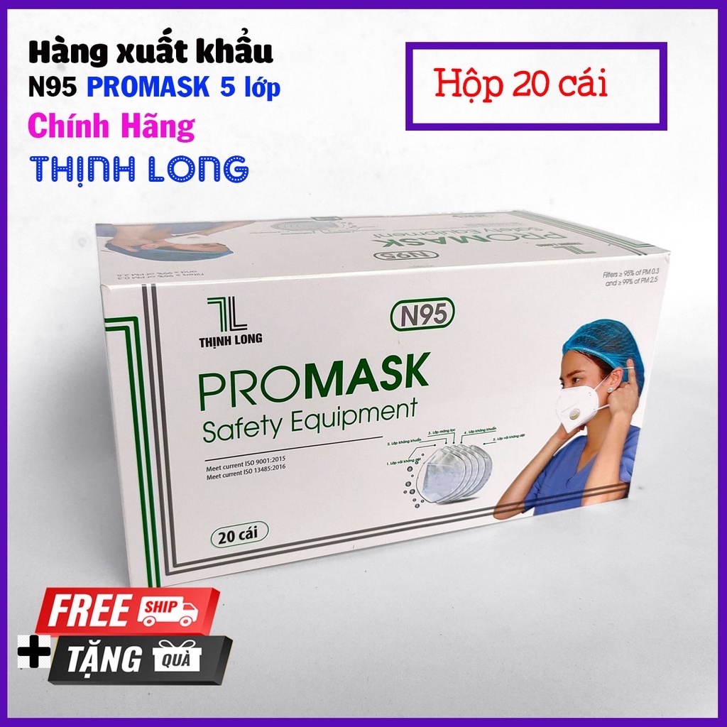 KHẨU TRANG N95 PROMASK 5 LỚP THỊNH LONG - CÓ VAN - HỘP 5/20 CÁI MÀU TRẮNG