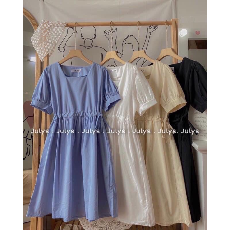 [Hàng Có Sẵn, Ảnh Thật] Váy Babydoll Cổ Vuông Tay Bồng Rút Dây Eo Cực Xinh( Mặc Được 2 Kiểu)