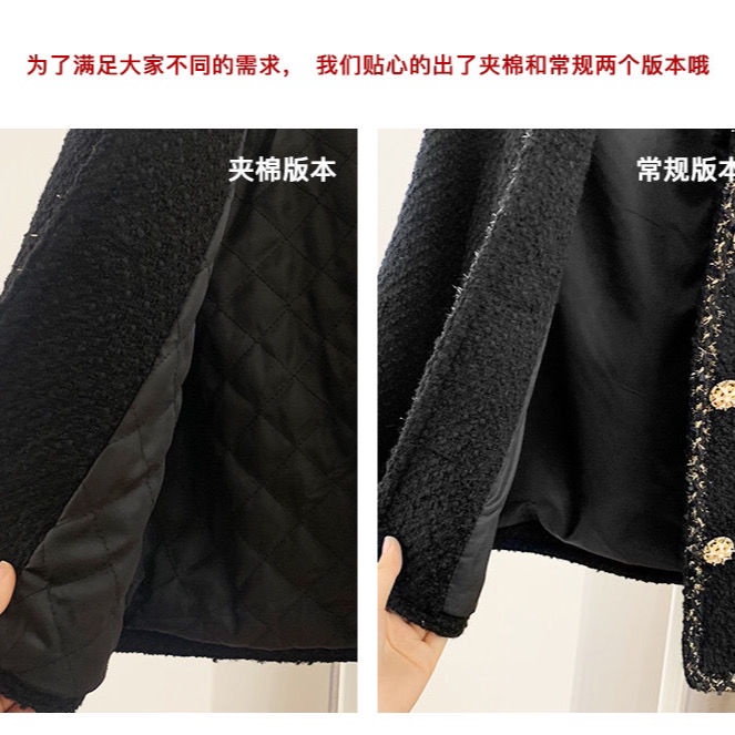 Cai Niuniu Xiao Xiang name Yuanfeng coat female short style 2022 Spring and Autumn French temperament black foreign style tweed blouse