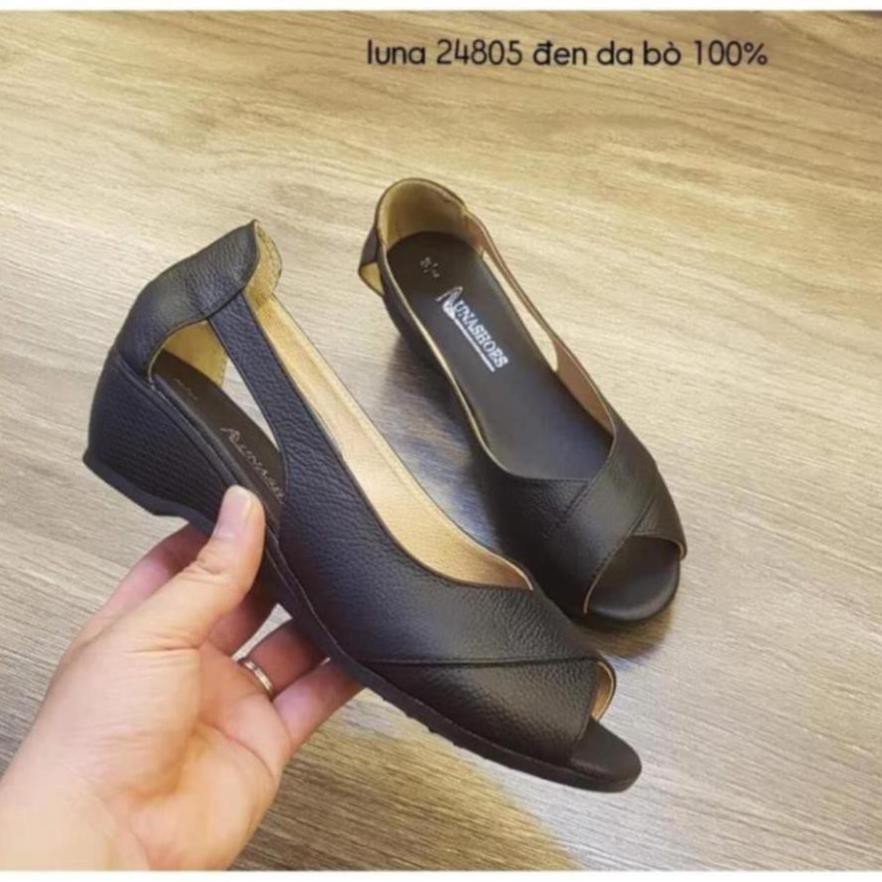 Giày Nữ Đế Xuồng, Giày Nữ Cao Gót 4-5cm Chất Da Bò Mang  Cực Êm Hàng Cao Cấp Selena Shop